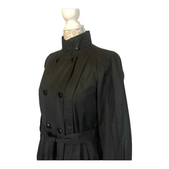 Vintage Concept black double breasted stand collar belted trench coat size large - Picture 11 of 12